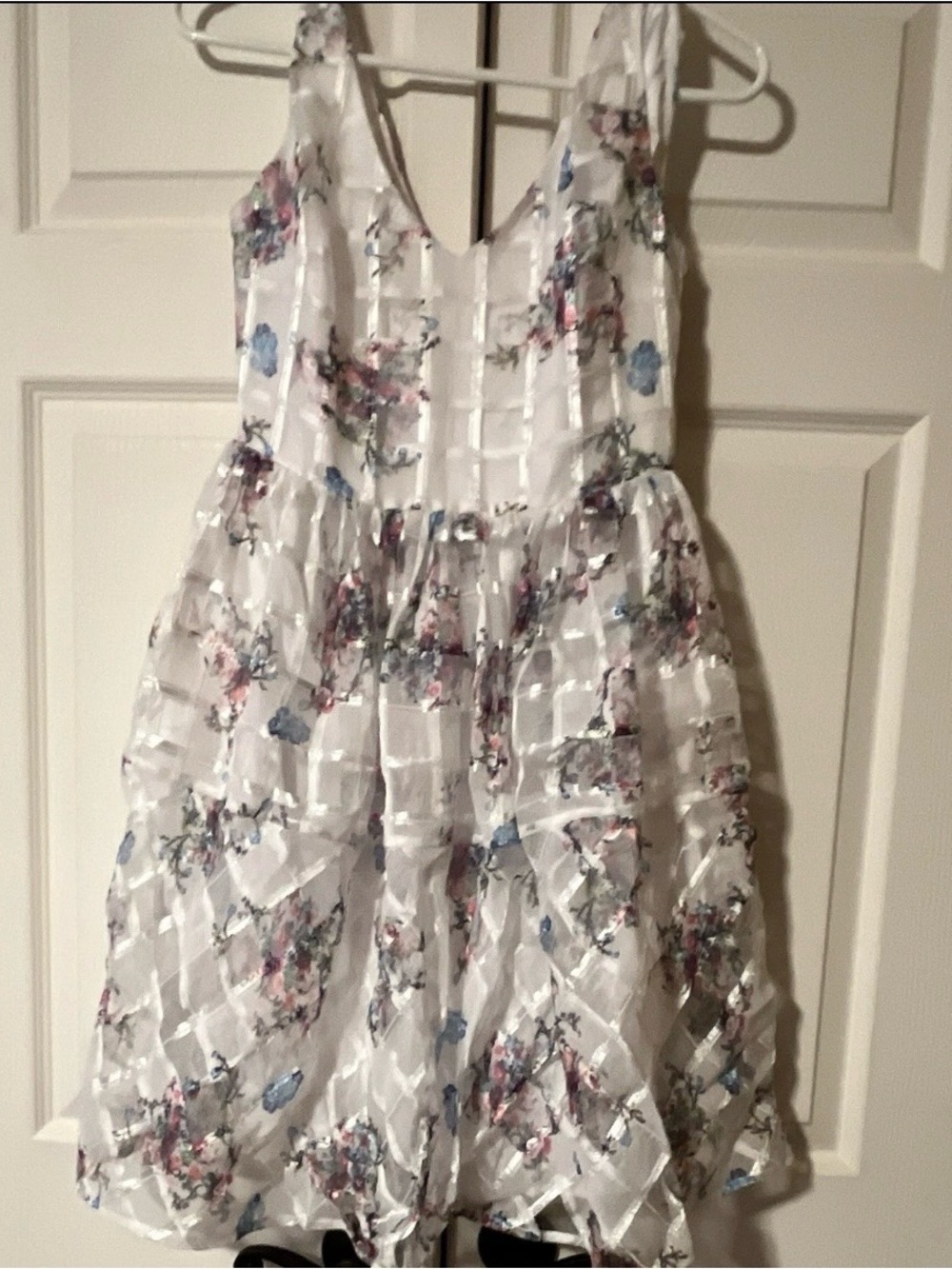 Anthropologie White Floral Cocktail Dress with Pink & Blue Blooms